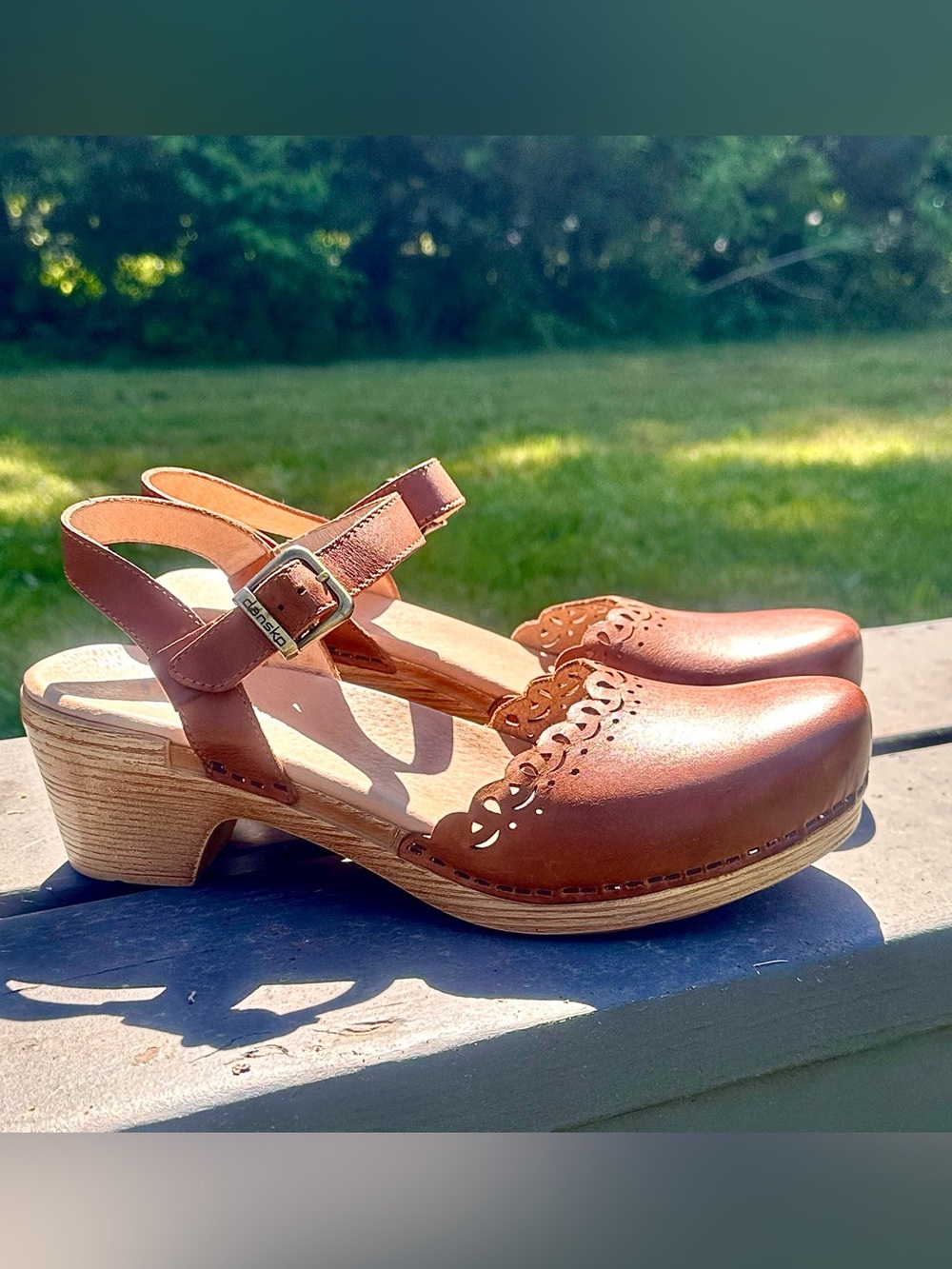 Dansko Brown Leather Scalloped Slingback Clogs Heeled Sandals EU 41